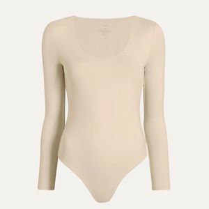 Nuuds Long Sleeve Scoop Neck Bodysuit-Bone medium